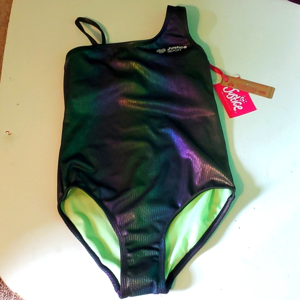 New Justice sport girls M (10) sparkle and shine matallic swimsuite